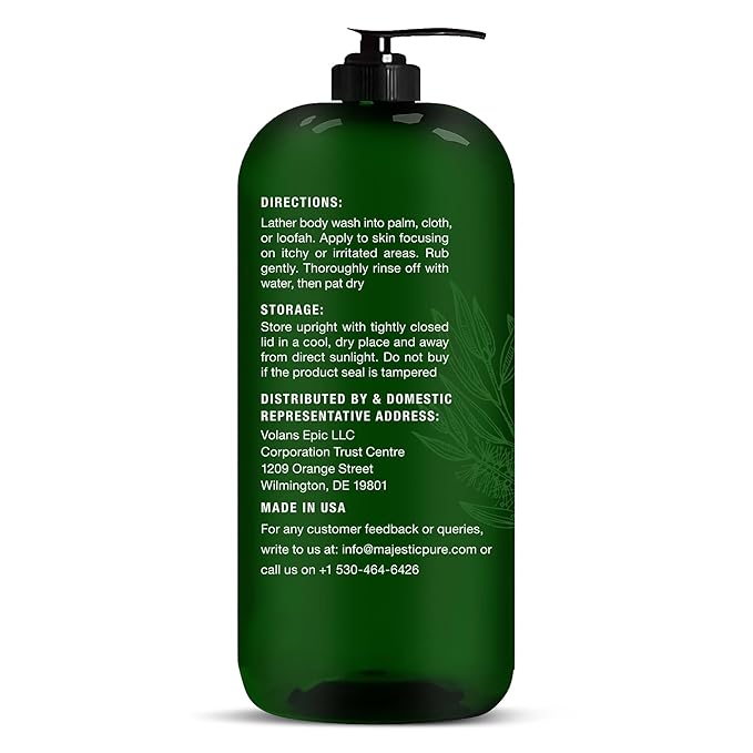 Majestic Pure Tea Tree Body Wash - Formulated to Combat Dry, Flaky Skin - Soothes, Nourishes and Moisturizes Irritated, Chapped, Problem Skin Areas - (Packaging may Vary) -16 fl. oz.