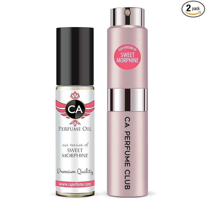 CA Perfume Duo Impression of Sweet Morphine For Women Perfume Layering Set Long Lasting Travel Size EDP + Body Oil Roll-On Bottle 0.27 Fl Oz+0.33 Fl Oz