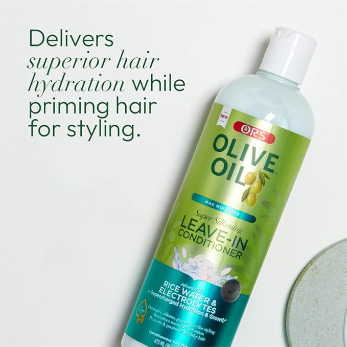 ORS Olive Oil Max Moisture Leave-In Conditioner with Rice Water and Electrolytes for Supercharged Hair Hydration 16.0 Ounces (Pack of 4)