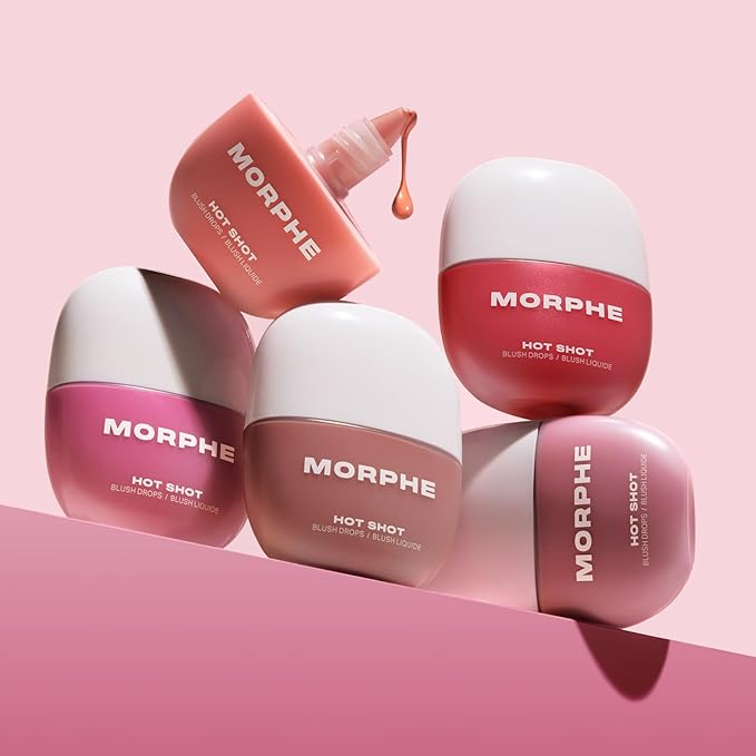 Morphe Hot Shot Blush Drops - Hydrating, Buildable Liquid Blush for Cheeks with Niacinamide and Antioxidants- Buildable, Waterweight Formula for a Natural Finish - Power Drip (0.5 Fl Oz)