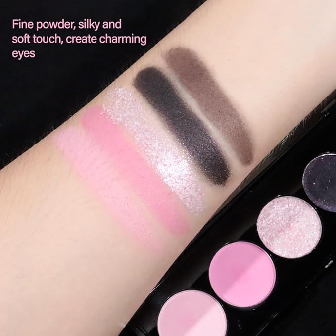CAKAILA Pink Black Brown 5Colors Eye Shadow Palette Makeup with Mirror,Neutral Vegan Eyeshadow Palette for Older Women Waterproof Long Lasting Naturing-Looking sombras para ojos,Cruelty Free