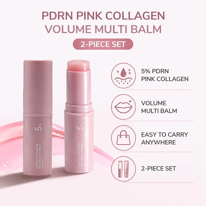 PDRN Pink Collagen Volume Multi Balm Stick 2 Pack, Hydrating Wrinkle Balm for Face & Body, Collagen Plumping Stick for Under Eyes, Neck, Forehead, Smile Lines & Lips, Radiance & Smoothing Care