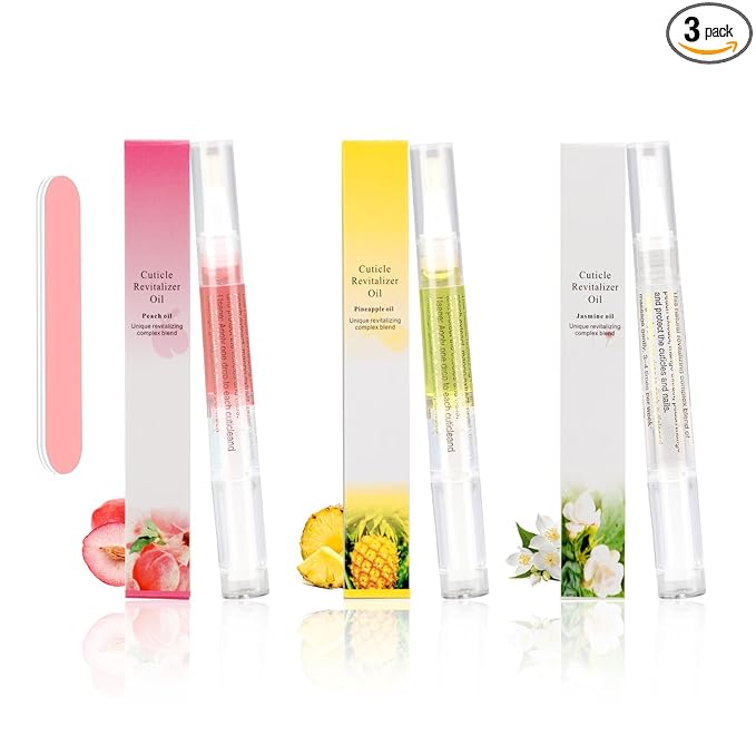 Meschett 3PCS Nail Cuticle Oil Pens with Nail File, Cuticle Oil for Nails from Natural, Nail Oil Cuticle for Cracked and Dry Nail(Pineapple & Peach & Jasmine Flavor)