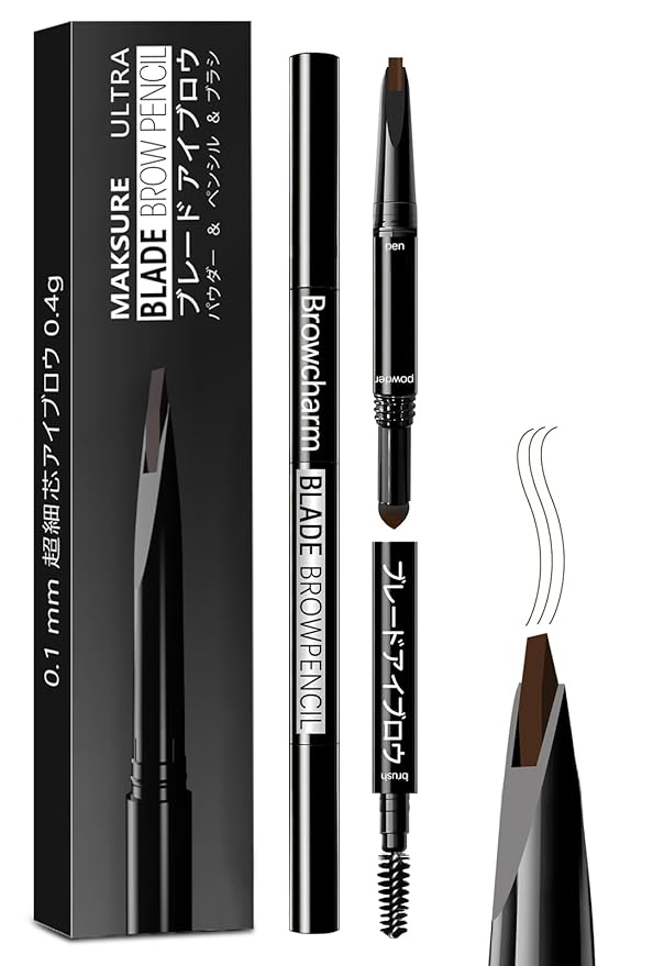 Browcharm Microblading Eyebrow Pencil,0.1mm Ultra-Fine Tip,3-in-1 Waterproof Eyebrow Pencil,with Eyebrow Powder&Eyebrow Brush,Hair-Like Strokes,Shapes,Fills Brow Makeup (05 Deep Brown)