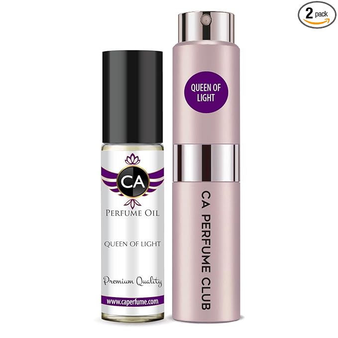 CA Perfume Duo Impression of Queen Of Light For Women And Men Perfume Layering Set Long Lasting Travel Size EDP + Body Oil Roll-On Bottle 0.27 Fl Oz+0.33 Fl Oz