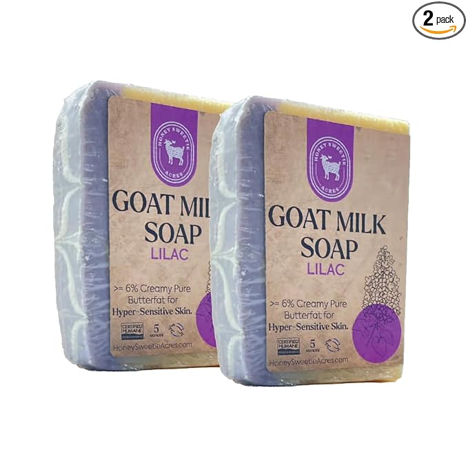Honey Sweetie Acres 2-Pack Lilac Goat Milk Soap - All Natural 5 oz Handmade Bar Soap – Moisturizing, Gentle for Sensitive Skin, Eco-Friendly, Made in the USA