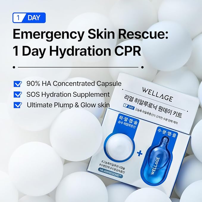 WELLAGE Real Hyaluronic Acid Hydrate One Day Kit Serum 2ea, Korean Beauty Secret Ampoule, High Concentration HA Ceramide 8 Herbal Extracts for Firming and Moisturizing Special Day Care