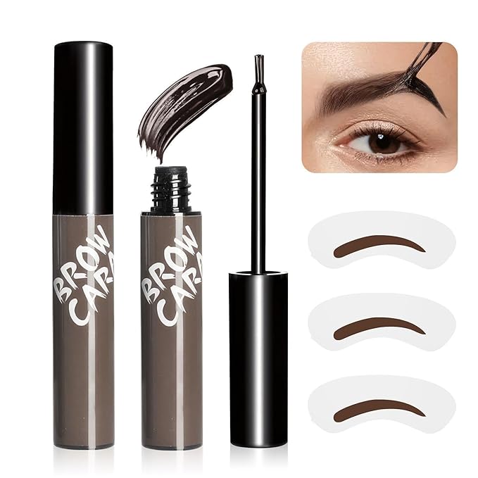 Peel Off Eyebrow Tint - Eyebrow Gel Easy Peel Off with Eyebrow Stencils, Tinted Brow Gel 3 Days Duration Waterproof & Smudge-Proof Brow Tint Makeup Gifts for Women (Gray Brown)