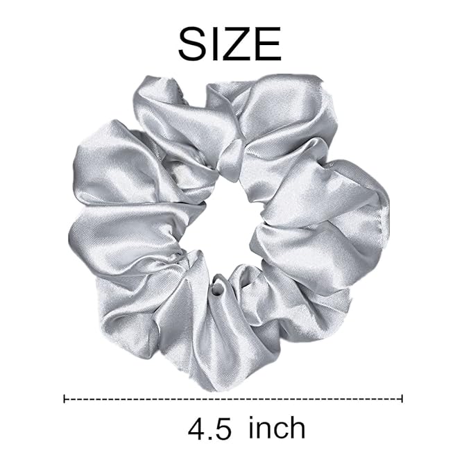 12 Pcs Satin Silk Scrunchies, Soft Hair Ties & Bands, Hair Bow Ropes, Elastic Ponytail Holders & Bracelets Hair Accessories for Women and Girls (4.5 Inch, Light Gray)
