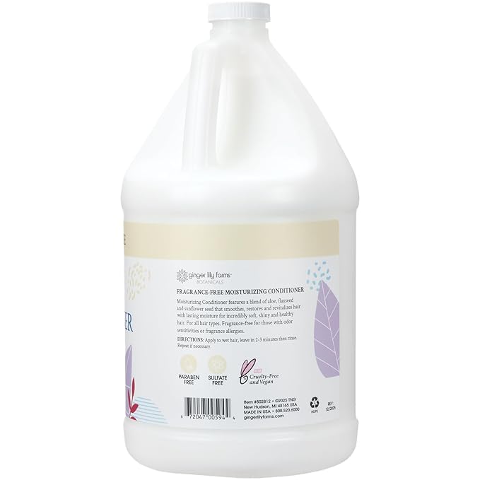 Ginger Lily Farms Botanicals Moisturizing Conditioner for Dry Hair, 100% Vegan & Cruelty-Free, Fragrance Free, 1 Gallon (128 fl oz) Refill
