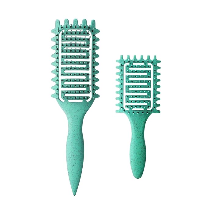 Curl Defining Brush for Curly Hair, Vented Detangling Hair Brush for Wet and Dry Styling, Curved Brush for Shaping and Smoothing Curl Clumps, Lightweight Hair Brush (2Pcs Green)