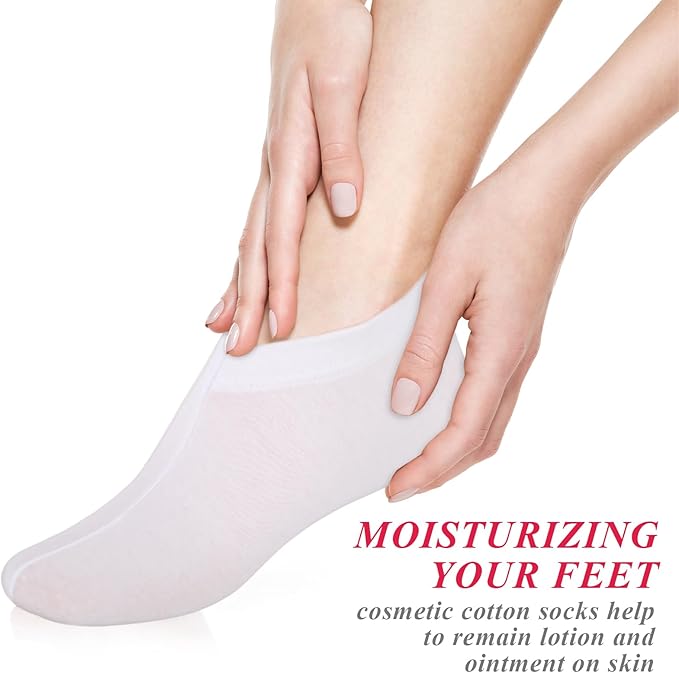 10-Pack White Spa Cotton Socks, Reusable Hydrating Socks, Cotton Blend Breathable Foot Mask Sleeves for Dry, Cracked Feet Relief, Overnight Moisturizing Foot Care, Home SPA Therapy