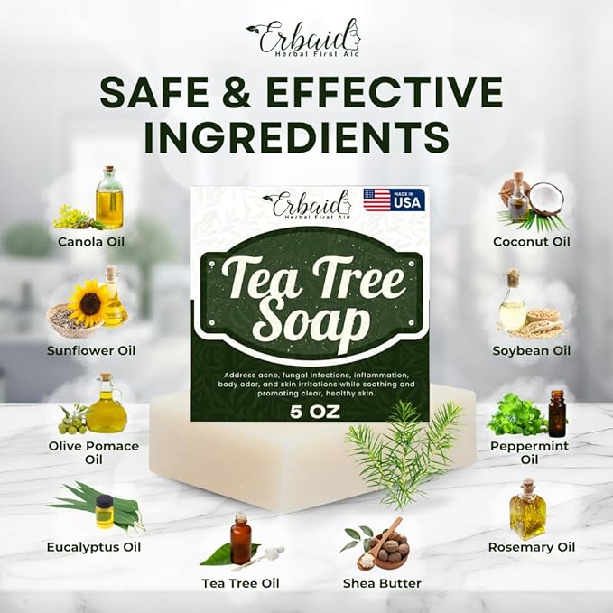 Tea Tree Soap – Natural Defense Tea Tree Oil Wash Bar for Face & Body – Remedy Soap Fights Acne, Skin Irritation, and Prevents Breakouts – Deeply Cleansing, Hydrating Cleanser for Calm, Fresh Skin