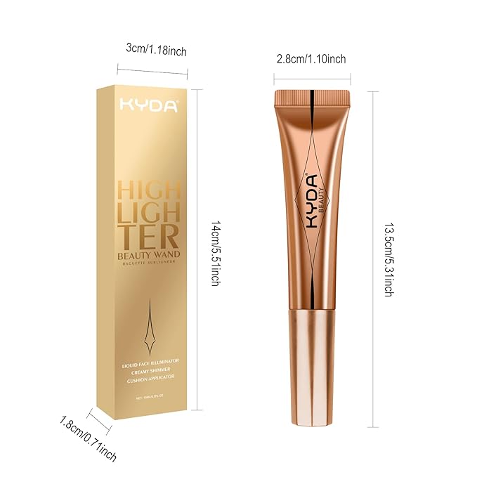 KYDA Liquid Highlighter Wand, Buildable Glow Face Illuminator, Shimmer Highlighter Bronzer Makeup Stick, Smooth Blendable Coverage with Cushion Applicator, Talk Glow, 06 fl oz