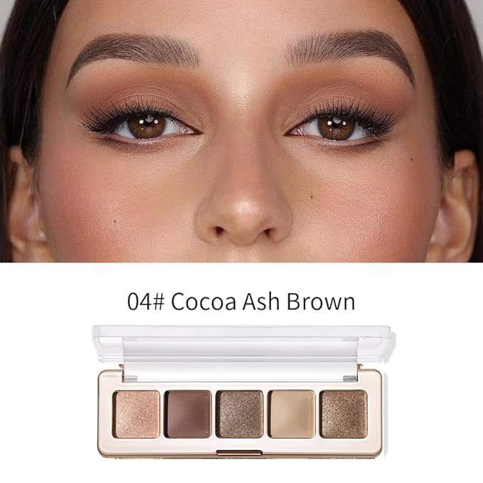 5 Colors Neutral Nude Matte & Shimmer Eyeshadow Palette, Neutral-Warm Rose Brown Beige Bronze Mattes Glitter Eye Shadow Contour Makeup Palette for Mature Women, Blue Green Eyes, Daily Natural Makeup