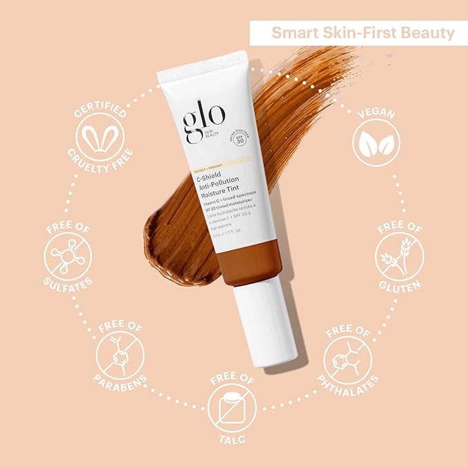Glo Skin Beauty C-Shield Anti-Pollution Moisture Tint SPF 30, 10W-Dark – Tinted Moisturizer with SPF, Lightweight Tinted Sunscreen for Face, Vitamin C & Squalane, Dewy Sheer Coverage, All Skin Types