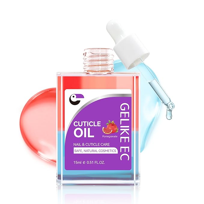 Gelike EC Nail Cuticle Oil - Pomegranate Scent Dual Color Nail Moisturizing With Natural Jojoba Vitamin B & E for Nail Bed ＆ Damaged Nails Repair Treatment - Cuticle Cream for Nail Growth and Strength