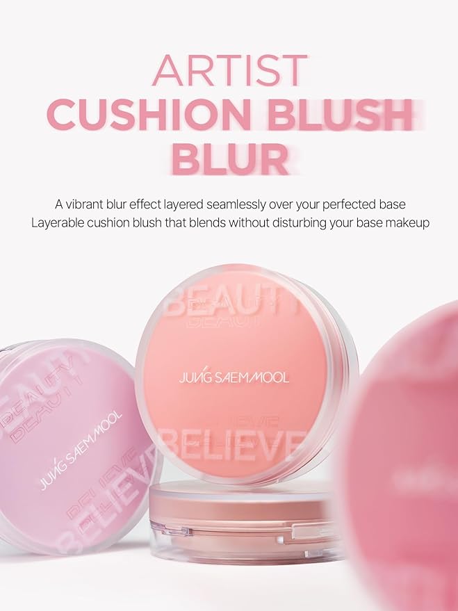 JUNG SAEM MOOL Artist Cushion Blush | Easy to Blend with Puff, Buildable Liquid Blush for Cheeks with a Natural & Matte Finish, Korean Makeup (Blur | Fuzzy)