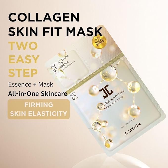 JAYJUN Collagen Skin Fit Mask (10 Sheets) – 2-Step All in one Hydration & Firming Ritual with Hyaluronic Acid & Marine Collagen 0.84 fl. oz.