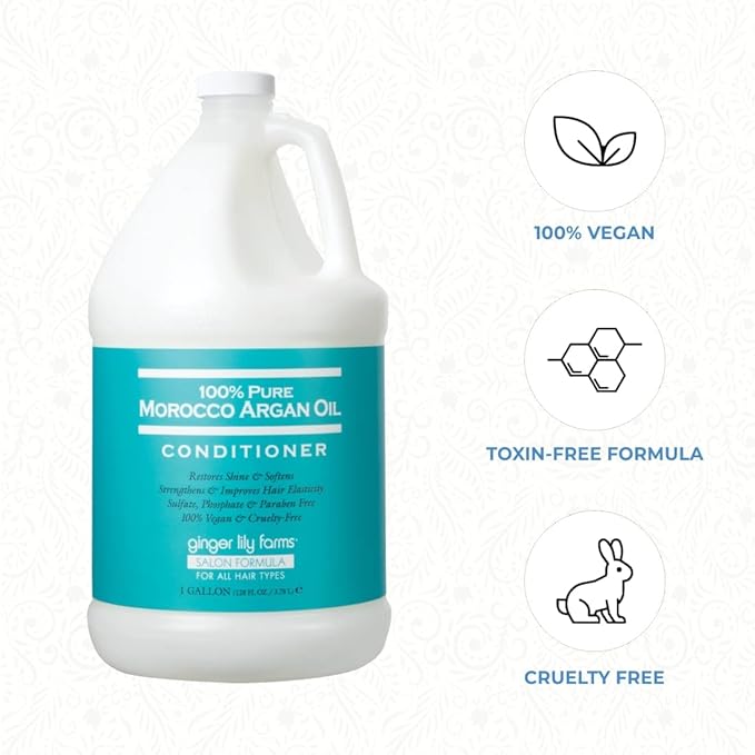 Ginger Lily Farms Salon Formula 100% Pure Morocco Argan Oil Conditioner for All Hair Types, 100% Vegan & Cruelty-Free, 128 Fl Oz (Pack of 4)