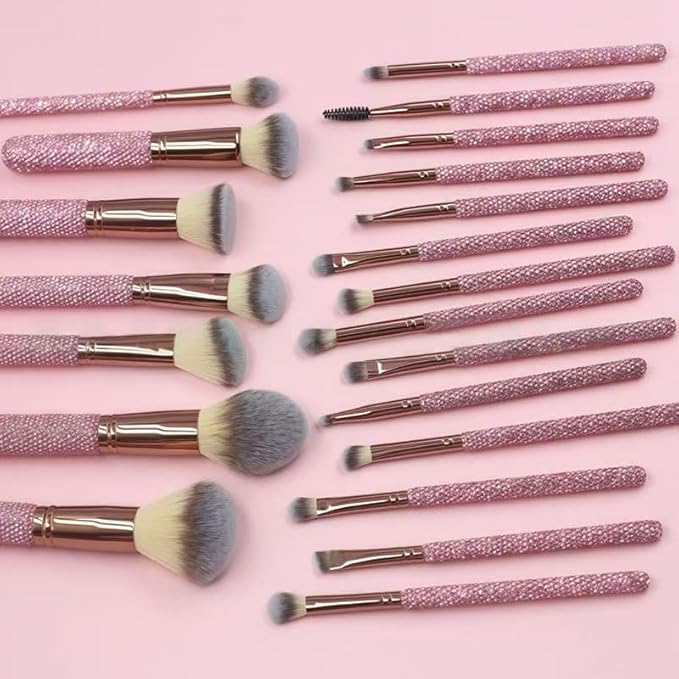 Stlalsa-Professional Makeup Brush Set, 23 Pieces, Pink and White Synthetic Brushes with Diamond Handle, for Powder, Contour, Eyeshadow Application (rosa)