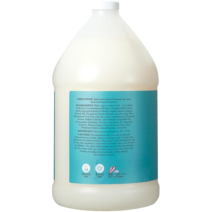Ginger Lily Farms Salon Formula 100% Pure Morocco Argan Oil Body Wash for All Skin Types, 100% Vegan & Cruelty-Free, 1 Gallon (128 fl oz) Refill