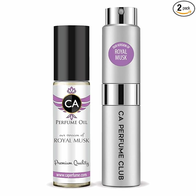 CA Perfume Duo Impression of Royal Musk For Women And Men Perfume Layering Set Long Lasting Travel Size EDP + Body Oil Roll-On Bottle 0.27 Fl Oz+0.33 Fl Oz
