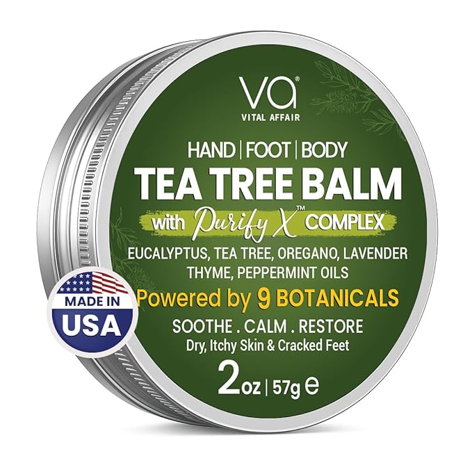 VITAL AFFAIR Tea Tree Oil Balm – Soothing Care for Rashes, Athlete’s Foot, Jock Itch, Bug Bites, Folliculitis, Cracked Feet, Dry, Flaky, Irritated Skin – For All Ages & Sensitive Skin - 2 oz