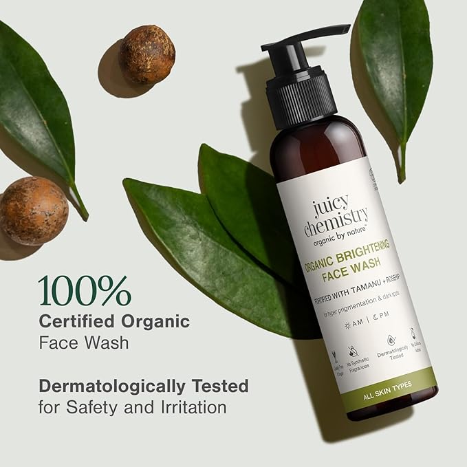 Juicy Chemistry Organic Face Wash with Tamanu Oil & Kakadu Plum | Brightening & Hydrating Cleanser for Pigmentation, Sensitive & Dry Skin | Vegan, Cruelty-Free – 3.4 oz