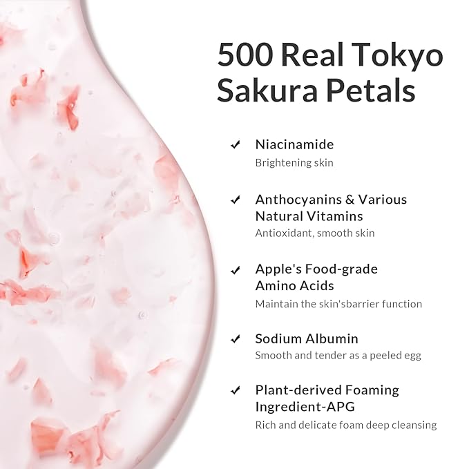 Kustie Cherry Blossom Body Wash with Real Flower Petals – Hydrating Shower Gel with Niacinamide & Hyaluronic Acid, Moisturizing Floral Cleanser for Dry & Sensitive Skin, Sakura Extract, 16.9 fl oz