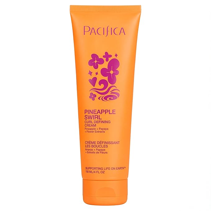Pacifica Pineapple Swirl Curl Defining Cream – Bounce, Frizz Control & Curl Enhancer Styling Cream for Curly Hair & Wavy Hair – Coconut Oil & Hyaluronic Acid For No-Crunch Hold – Cruelty-Free – 4-oz