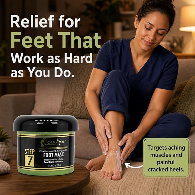 FOOT SPA - Cream Mask for Foot, 4 Oz With Peppermint and Eucalyptus Oil - Pedicure Massage for Tired Feet and Body, Hydrating, Fresh Skin