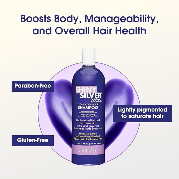 One 'n Only Shiny Silver Purple Shampoo - Argan Oil Toning Hair Shampoo for Blonde, Gray, White & Highlighted Hair - Moisturizes, Brightens & Reduces Brassiness (1 Liter)
