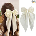 Silky Satin Oversized Long-tail Bow Clip, Large White Hair Bow for Women Girl, Hair Accessories with Long Tail, 1Pcs