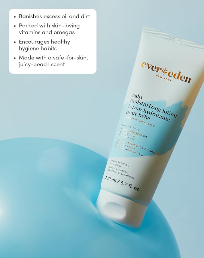 Evereden Moisturizing Baby Lotion for Newborn 6.7 oz. | Lightweight & Non-Greasy Toddler Lotion | Clean & Gentle Baby Care | Non-toxic & Fragrance Free