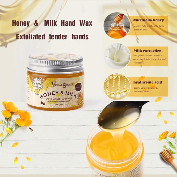 2PCS/Set Honey Milk Hand Wax Mask Moisturizing Paraffin Peel Off Wax Hydrating Nourishing Repair Skin Film Cream Exfoliating Calluses For Cracked,Dry,Aging Hands