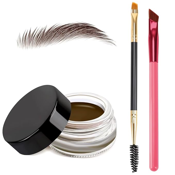 3 IN 1 Eyebrow Gel Kit With 2 Eyebrow Brushs,【High Pigment】,【Waterproof】,【Long Wearing】, Eyebrow Pomade For All Skin Tones, #04 dark-brown
