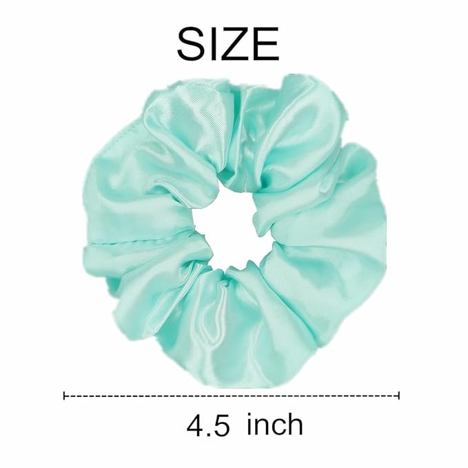 12 Pcs Satin Silk Scrunchies Soft Ties Fashion Bands Bow Ropes Elastic Bracelets Ponytail Holders Accessories for Women and Girls (4.5 Inch, Blue Green)