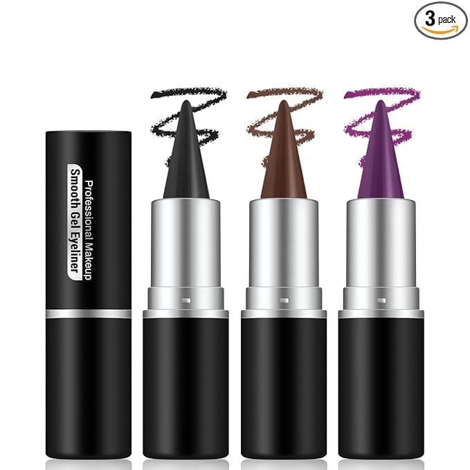 Noerrors 3pcs Black Brown Plum Matte Gel Eyeliner Pencil Set, Waterproof Smudge Proof Smoky Waterline Eyeliner Crayon for Winged Liner Goth Makeup, Cream delineador de ojos&Eyeshadow for Older Women