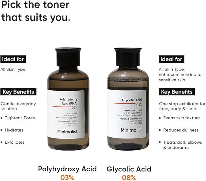 Minimalist 3% PHA Alcohol Free Hydrating Face Toner for Pore Tightening | Mild Exfoliation, pH Balancing & Rebalancing Skin Microbiome | for Women & Men | 5 Fl Oz / 150 ml
