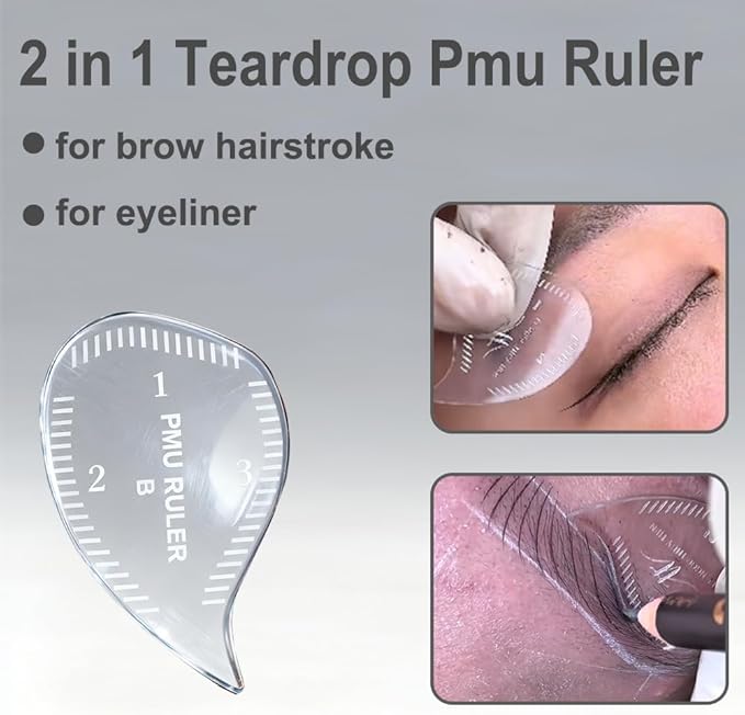 3Pcs Hair Stroke Brow Mapping Ruler Arch Eyebrow Eyeliner Ruler Emplate 1 Minute Fast Drawing Guide Tool Reuse Acrylic Tattoo Pmu Permanent Makeup Hairstroke Stencil (Teardrop-Shaped/3pcs)