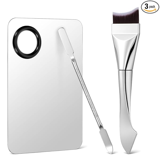 Ouligay 3 Pcs Make Up Spatula Tool,Makeup Mixing Palette,Makeup Palette Tray,Foundation Spatula,Double-Headed Foundation Brush, Makeup Brush Set for Women Girl Korean Make up Cosmetic Spatulas Tool