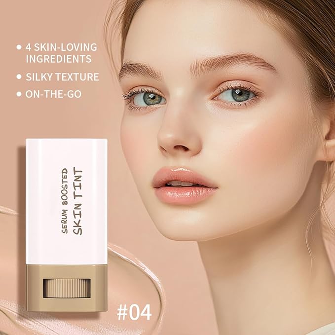 FYEBOO 2025 New Beauty Balm Serum Boosted Skin Tint, Solid Tinted Serum Contour Stick, Hydrating Tinted Moisturizer Foundation Stick, Radiant Dewy Natural Finish Facial Color Correct (# 04)