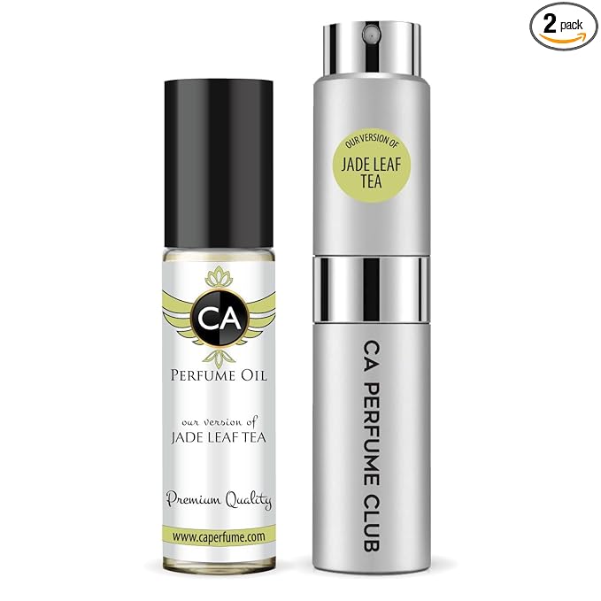CA Perfume Duo Impression of Jade Leaf Tea For Women And Men Perfume Layering Set Long Lasting Travel Size EDP + Body Oil Roll-On Bottle 0.27 Fl Oz+0.33 Fl Oz