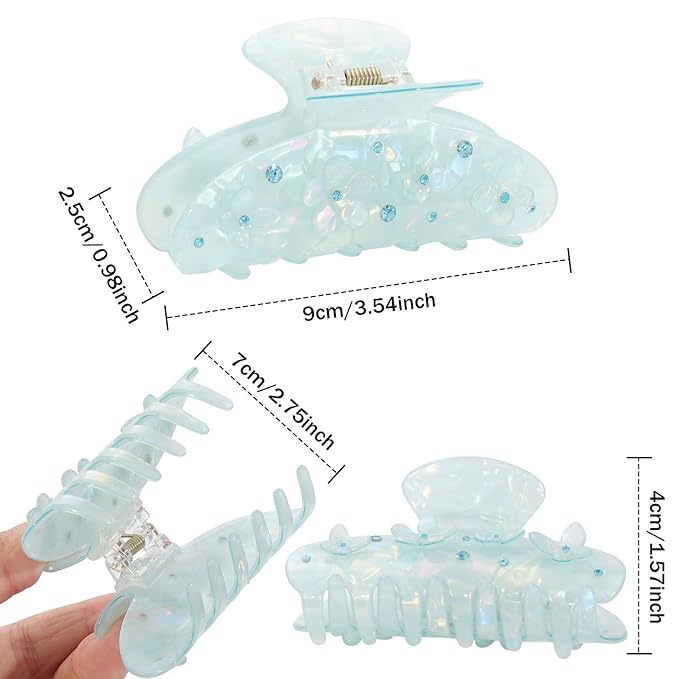 HAIMEIKANG 2Pcs Acrylic Flower Hair Claw Clips - Large Hair Clips for Women Jaw Clips for Thick Thin Hair Strong Hold Cute Non-slip Claw Clips Stylish Hair Accessories for Women Girls