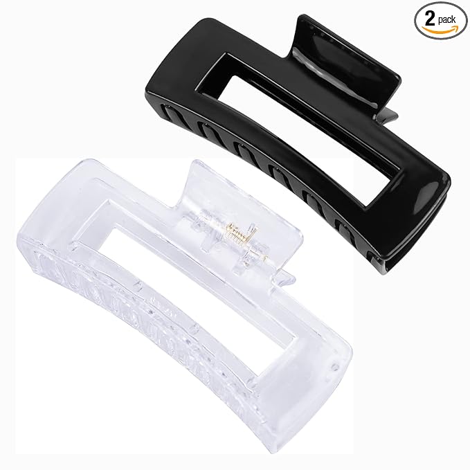 MAORULU Hair Claw Clips for Thick Hair, Large Hair Clips for Women and Girls, Strong Hold Banana Clips, Black&Clear 2Pcs