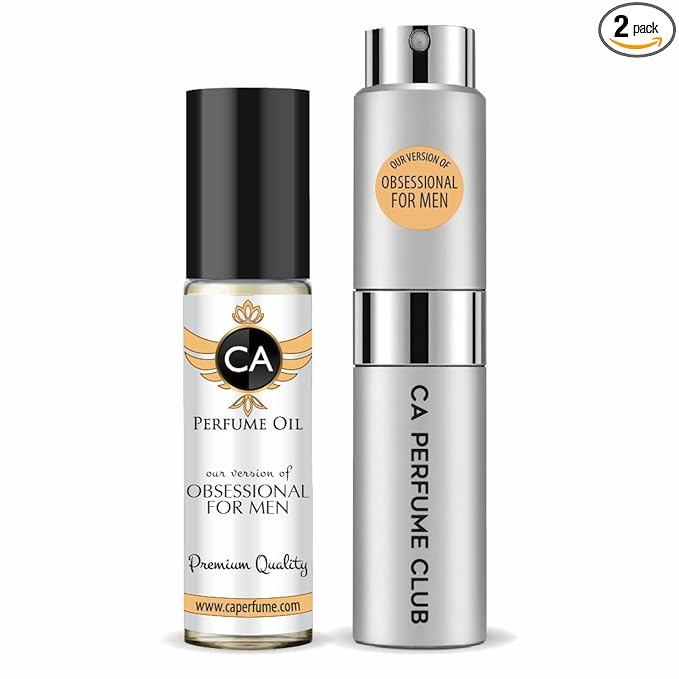 CA Perfume Duo Impression of Obsessional For Men Perfume Layering Set Mens Cologne Long Lasting Travel Size EDP + Body Oil Roll-On Bottle 0.27 Fl Oz+0.33 Fl Oz