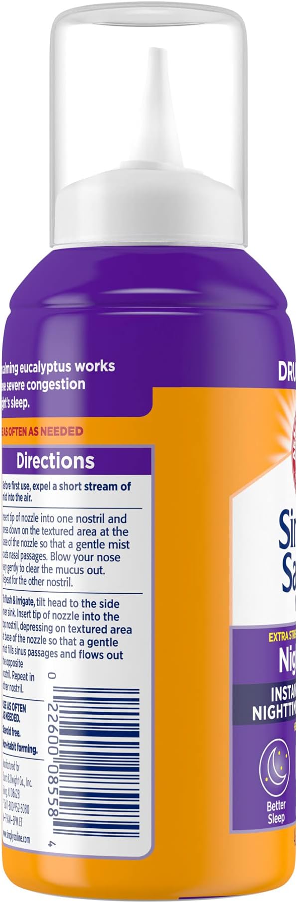 ARM & HAMMER Simply Saline Nighttime Nasal Mist 4.6oz- Instant Relief for SEVERE Congestion- One 4.6oz Bottle