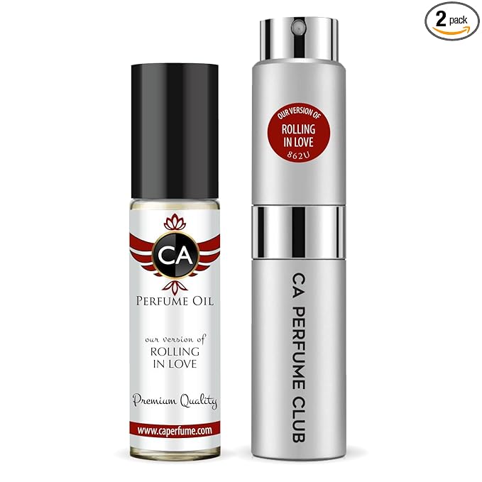 CA Perfume Duo Impression of Rolling In Love For Women And Men Perfume Layering Set Long Lasting Travel Size EDP + Body Oil Roll-On Bottle 0.27 Fl Oz+0.33 Fl Oz