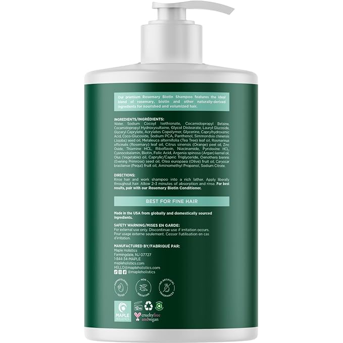 Volumizing Biotin and Rosemary Shampoo - Vegan Rosemary Biotin Shampoo for Thinning Hair for Women and Men with Nourishing B Vitamins & Tea Tree Oil - Paraben Silicone & Sulfate Free (32 Fl Oz)